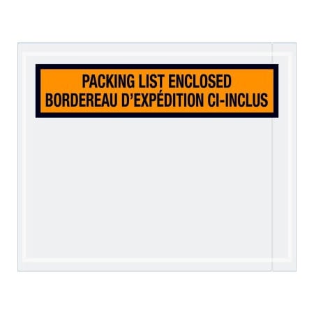 Box Packaging Bilingual Envelopes, "Packing List Enclosed" Print, 5-1/2"L x 4-1/2"W, Orange, 1000/Pack PL501